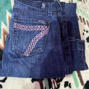 American Rag Dark Blue Jeans with Pink Stitching